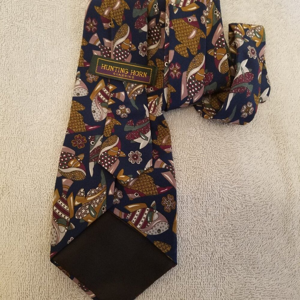 Hunting Horn Classic Silk Tie – Tropical Fish Print – Vintage 2000, Made in USA